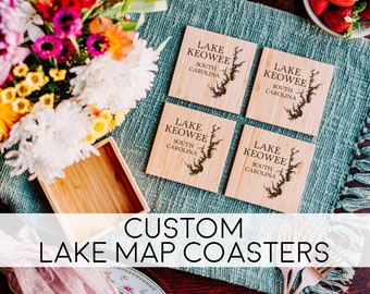 Custom Lake Coasters - Personalized Lake Bamboo Coasters - Lake Lover Gift - Lake Decor - Custom River Drink Coasters