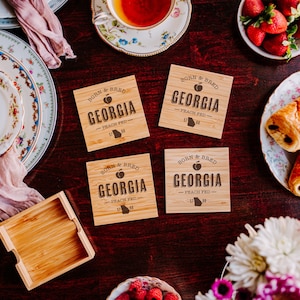 Posavasos de bambú Georgia Peach: Set de regalo grabado con láser