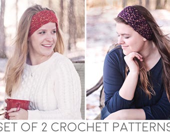 Ear Warmer Headband Crochet Patterns - Crochet Ear Warmers - Crochet Headband - Crochet Hair Accessories - Set of 2 Beginner Crochet Pattern