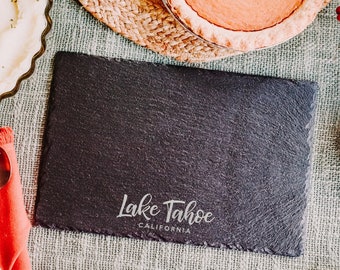 Custom Lake Name Slate Serving Board - Slate Table Mat for Cheese and Charcuterie