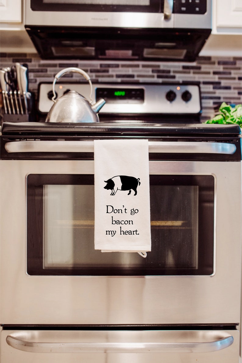 Kitchen Towel for Bacon Lover Funny Hand Towel Don't Go Bacon My Heart image 2