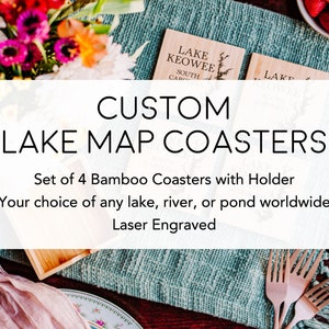 Custom Lake Coasters Personalized Lake Bamboo Coasters Lake Lover Gift Lake Decor Custom River Drink Coasters image 3