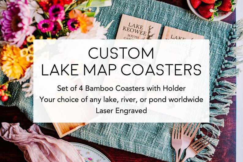 Custom Lake Coasters Personalized Lake Bamboo Coasters Lake Lover Gift Lake Decor Custom River Drink Coasters image 3