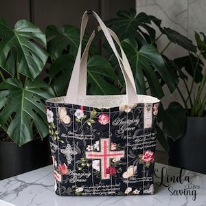 13.Quilted Bible/Book Tote Bag: Christian Cotton Fabric, Mother's Day Gift