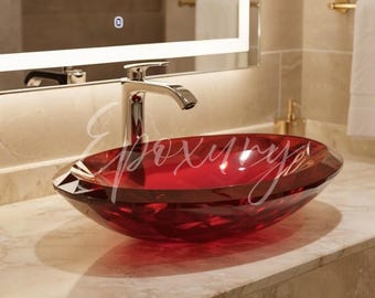 Handgefertigtes Rubinrot Epoxy Sink - Luxus Kristallglas Look Arbeitsplatte Badezimmer Waschbecken