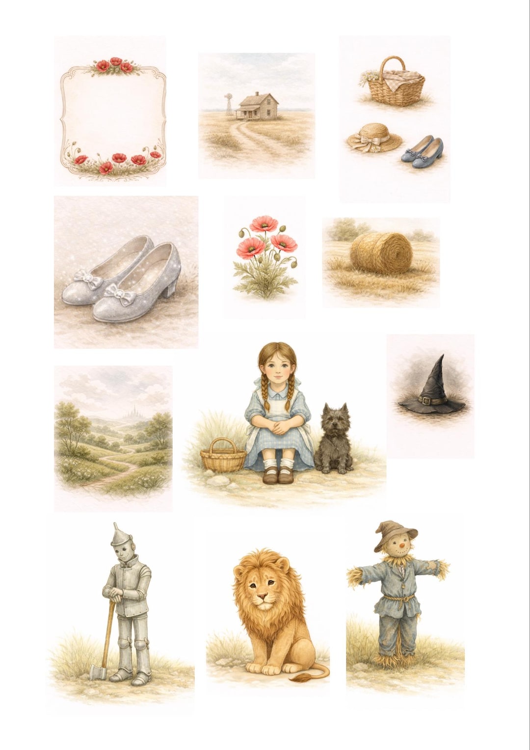 Wizard of Oz Printable Sticker Sheet- Vintage Storybook Stickers for ...
