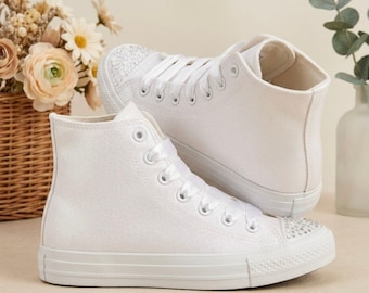 Chic Glitter White Women's Lace-Up Sneakers -For Every Day