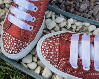 Tênis de noiva vermelho com glitter | Sapatos de casamento confortáveis e brilhantes | Tênis leves e com brilho para eventos