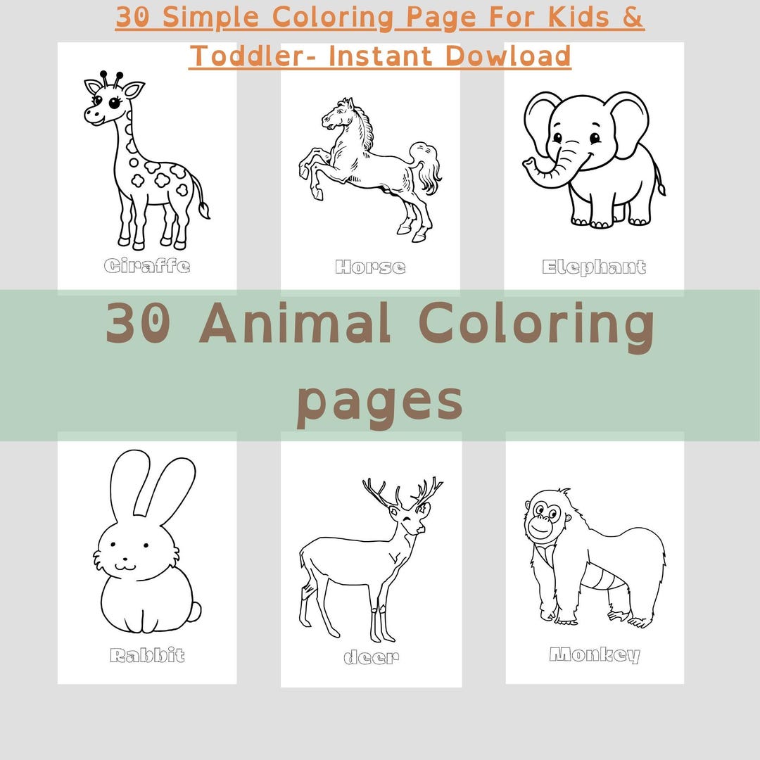 Animal Coloring Pages for Toddlers, Preschool Kids, 30 Easy Printables