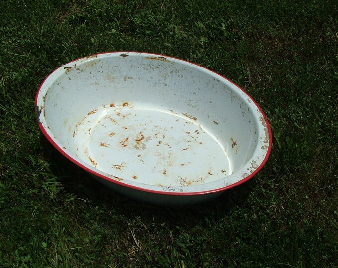 Vintage White Metal Tub Wash Pan Etsy