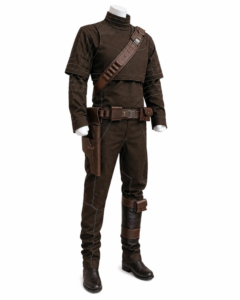 Mandalorian Din Djarin-cosplaykostuum met riem | Star Wars Bounty Hunter-vluchtpak | Beskar-outfit Brown
