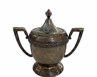 Azucarero antiguo de Sheffield, chapado en plata EPNS, con tapa / Pátina original, decoración vintage para juego de té con aspecto envejecido.