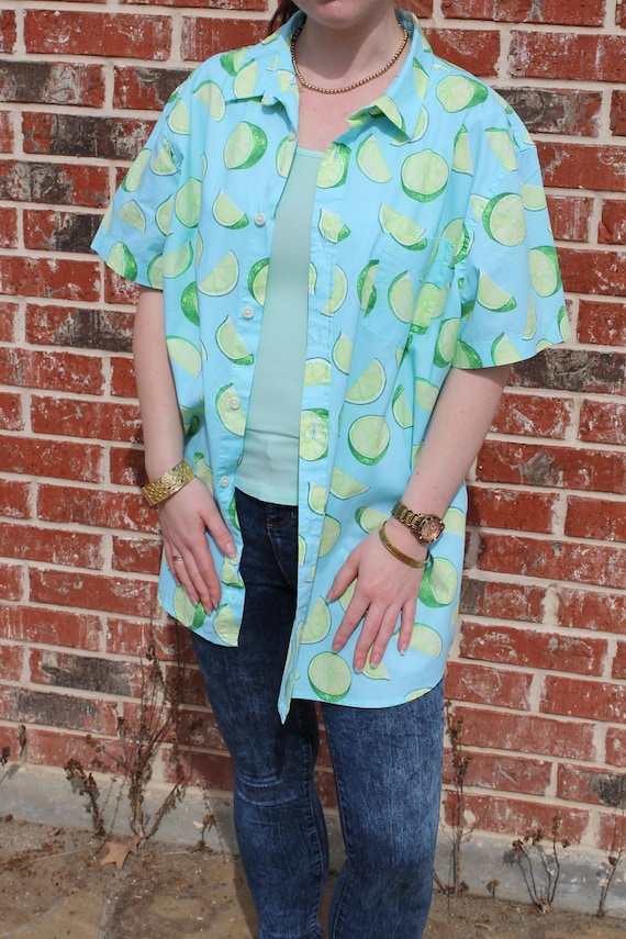 Cheerful Lime Pattern Button Down - image 2