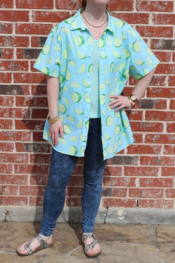 Cheerful Lime Pattern Button Down - image 1