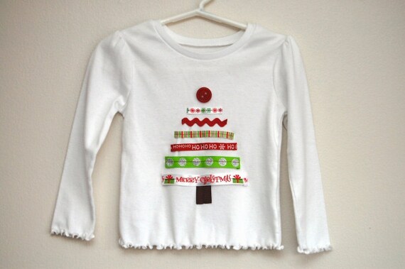Items similar to Christmas Tree Ribbon Shirt - Holiday Outfit - Size 12, 18, and 24 months, 2T 