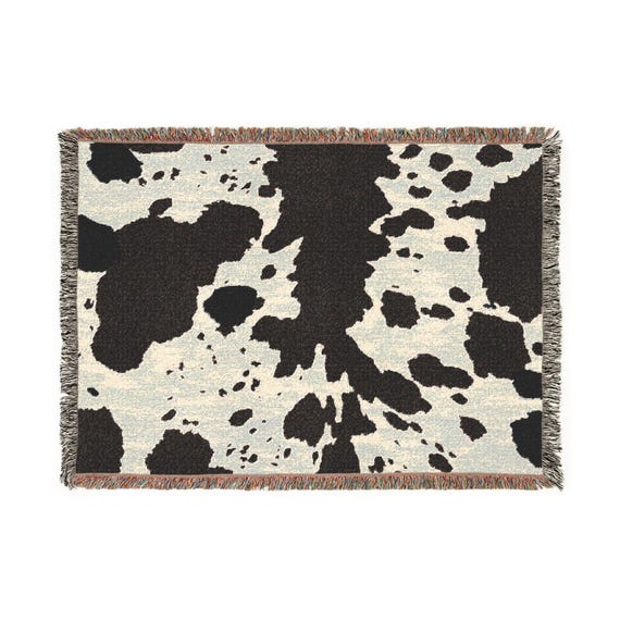 Abstract Cow Camouflage Woven Blanket | Neutral Tapestry Throw
