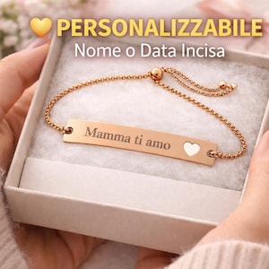 Regalo Personalizzato per Mamma da Figlia – Bracciale Inciso con Nome o Data – Idea Regalo Festa della Mamma – Bracciale Cuore “Mamma Ti Amo