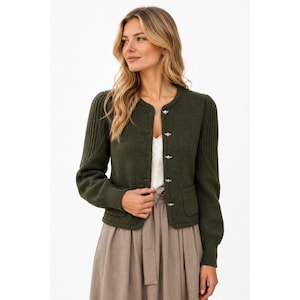 Geiger Pure Wool Austrian Trachten Cardigan Green EU 36 Alpine Folk Cottagecore Dark Academia