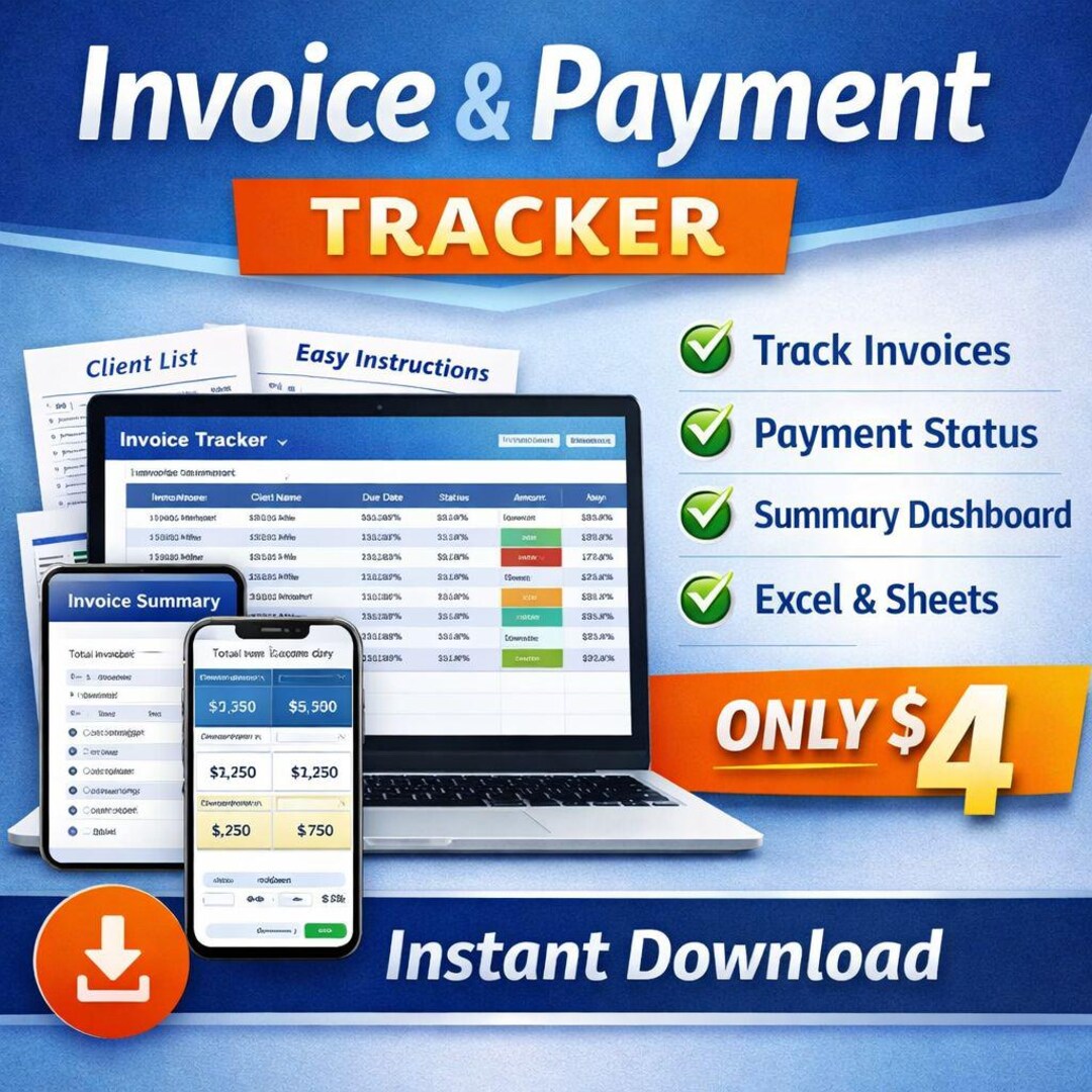 Invoice & Payment Tracker Spreadsheet for Small Business / Freelancers ...