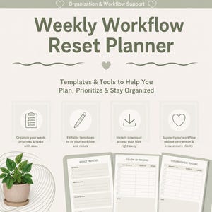 Planificador de flujo de trabajo semanal / Plantilla de planificación / Organizador de flujo de trabajo / Rastreador de productividad / Sistema de organización / PDF imprimible