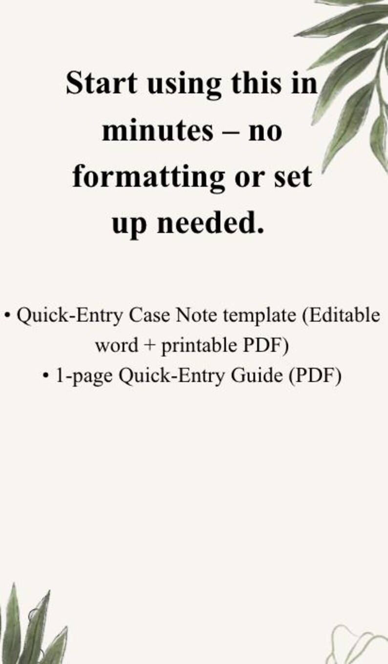 Peut inclure: Graphique cr&egrave;me avec le texte : &laquo; Commencez &agrave; l'utiliser en quelques minutes - pas de formatage ni de configuration requis. &raquo; Comprend un mod&egrave;le de note de cas &agrave; saisie rapide et un guide de 1 page.