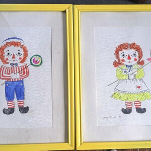 Vintage 1973 Raggedy Ann & Andy Original Watercolor Signed Framed W. G. Caleal