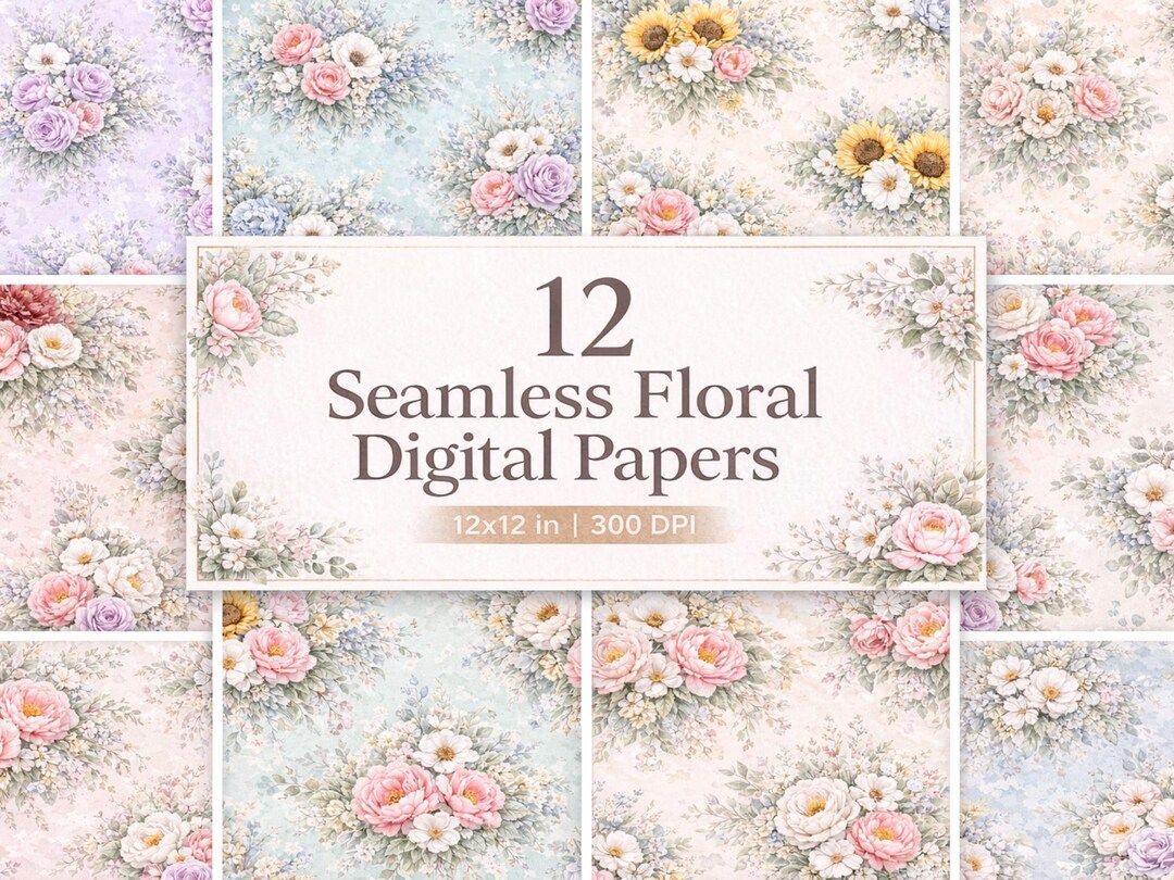Floral Digital Paper Pack | Seamless Flower Backgrounds (digital ...