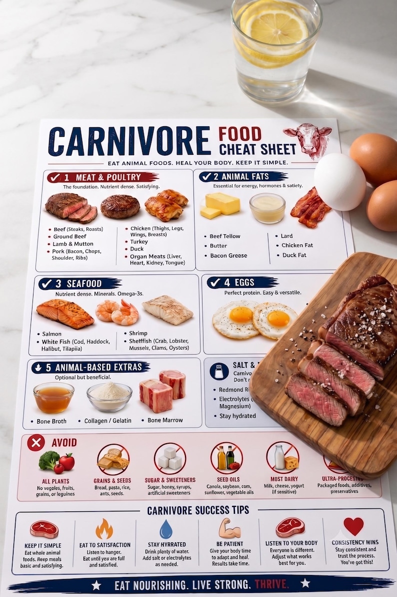 Carnivore Diet Food Cheat Sheet, Animal-Based Foods List, Printable PDF image 3