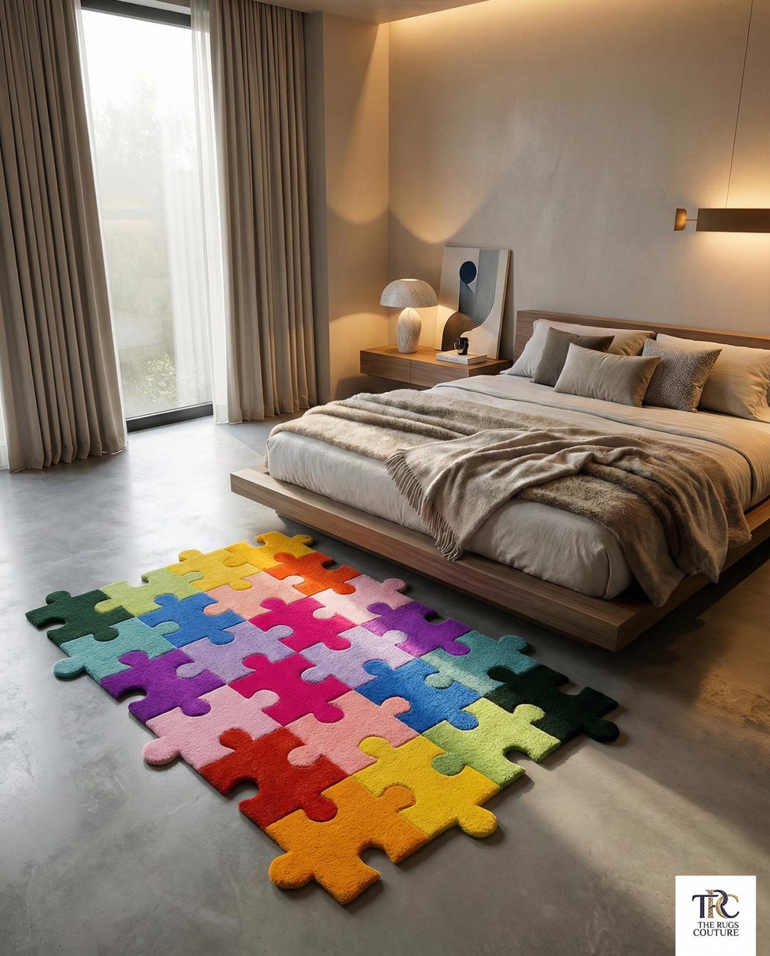 Compuzzle Rug Outline Colorful Puzzle Shape Rug 5x7, 6x9 Hand Tufted Modern Abstract Area Rug ...