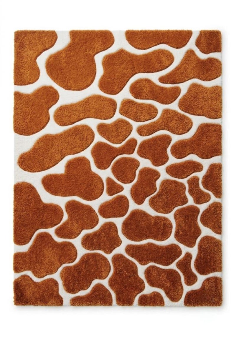 Orange Abstract Rug, Organic Blob Pattern Carpet, Modern White and Rust ...