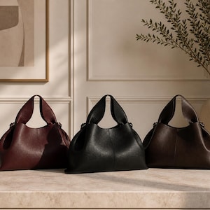 Borsa a mano in pelle martellata, borsa a tracolla strutturata e minimalista, borsa da ufficio.