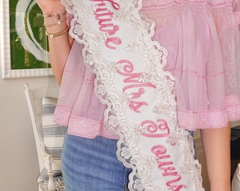 Custom Bridal Sash with Name Embroidery | Bachelorette Bride Sash
