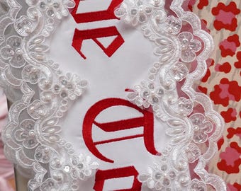 Banda personalizada a medida con bordado de nombre y ribete / Banda para despedida de soltera / Hecha a medida