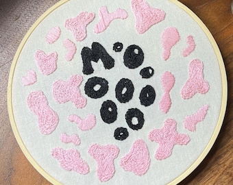 Pink Cow Print Embroidery Pattern: Beginner Hand Stitch Tutorial (Digital Download)