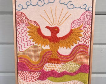 Wide Open Spaces, Phoenix Landscape Hand Stitched Embroidery Wall Art *Frame Included*