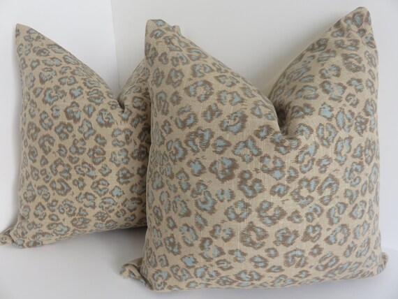 Jaclyn Smith Pillow Covers Robins Egg Blue Brown Natural Tan Etsy