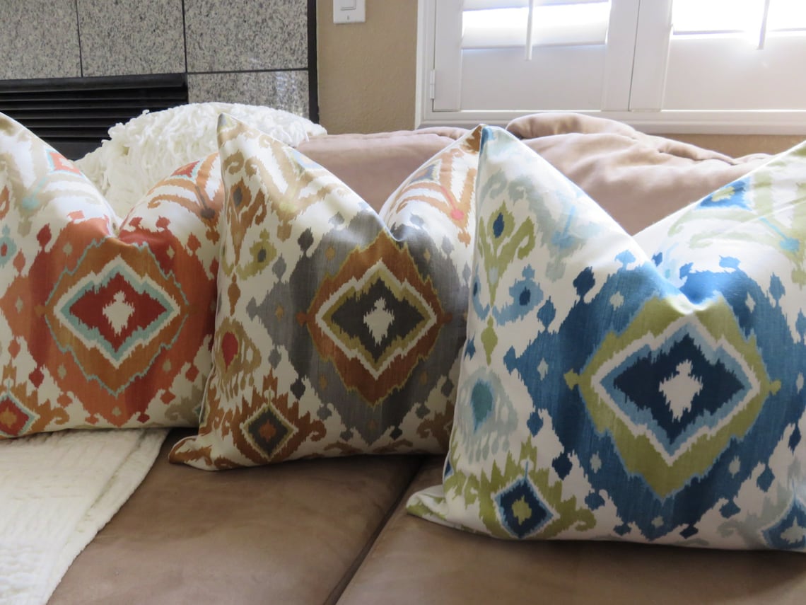 Ikat Blue and Cream Pillow Covers Sky Blue Pillow Cover Cream Etsy