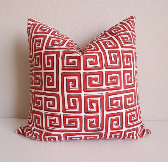 Square Red And White Geometric Decorative Throw Pillow Cover Square Red And White Geometric Decorative Throw Pillow Cover