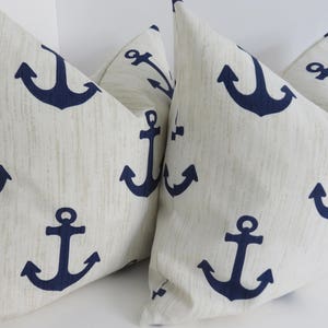 Outdoor Blue Marine Pillows Outdoor Pillows Pillow Covers-Anchor Blue Marine Pillow Covers Cream Blue Outdoor Pillows 16x16/18x18/20x20 image 3