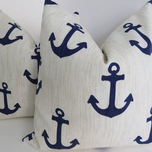 Outdoor Blue Marine Pillows Outdoor Pillows Pillow Covers-Anchor Blue Marine Pillow Covers Cream Blue Outdoor Pillows 16x16/18x18/20x20 image 1