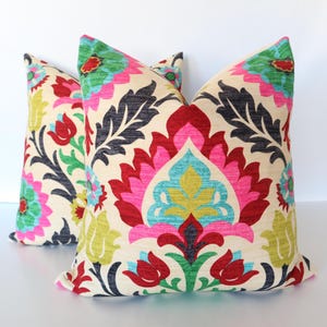 Waverly Desert Flower Pillow Cover Green Red Pink Black Pillow Cover Desert Flower, Pillow Covers 18x18, Decorative Pillows, Accent Pillows