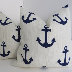 Outdoor Blue Marine Pillows Outdoor Pillows Pillow Covers-Anchor Blue Marine Pillow Covers Cream Blue Outdoor Pillows 16x16/18x18/20x20 image 2