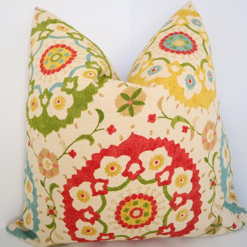 SET OF TWO - 24x24 Pillow Cover - Susani Pillows- Red Pillow shops Covers - Green Pillow Covers - Turquoise cream yellow Pillows - Pillow covers