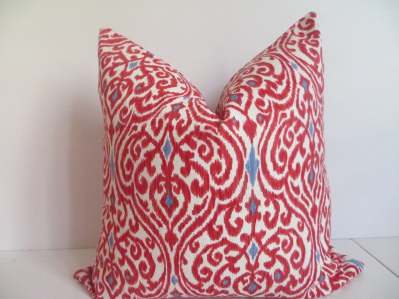 Red Blue Pillow Cover Damsk pillow Cover Red Pillow Cover Etsy