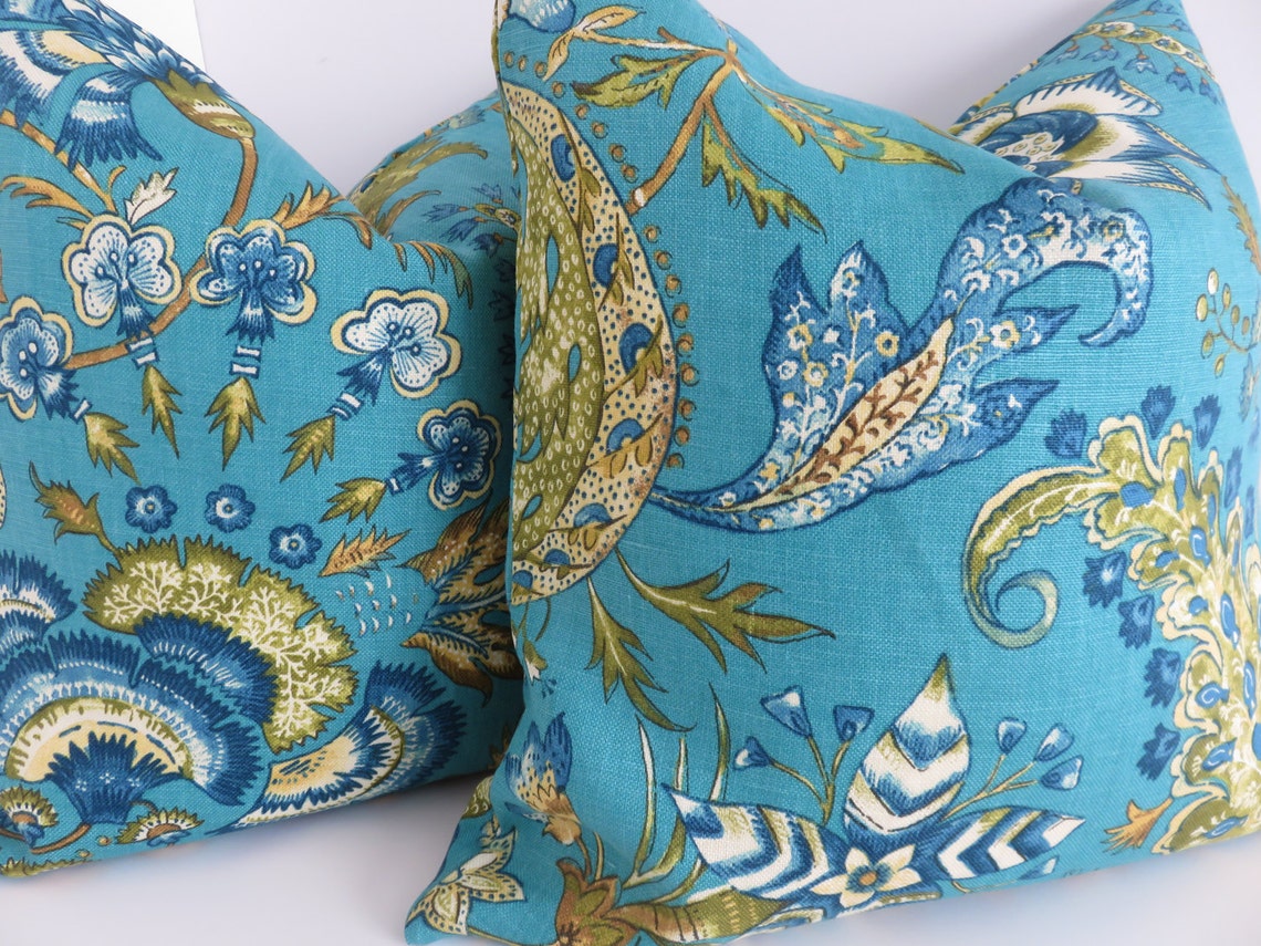 Peacock Lime Green Blue Pillow Covers Etsy