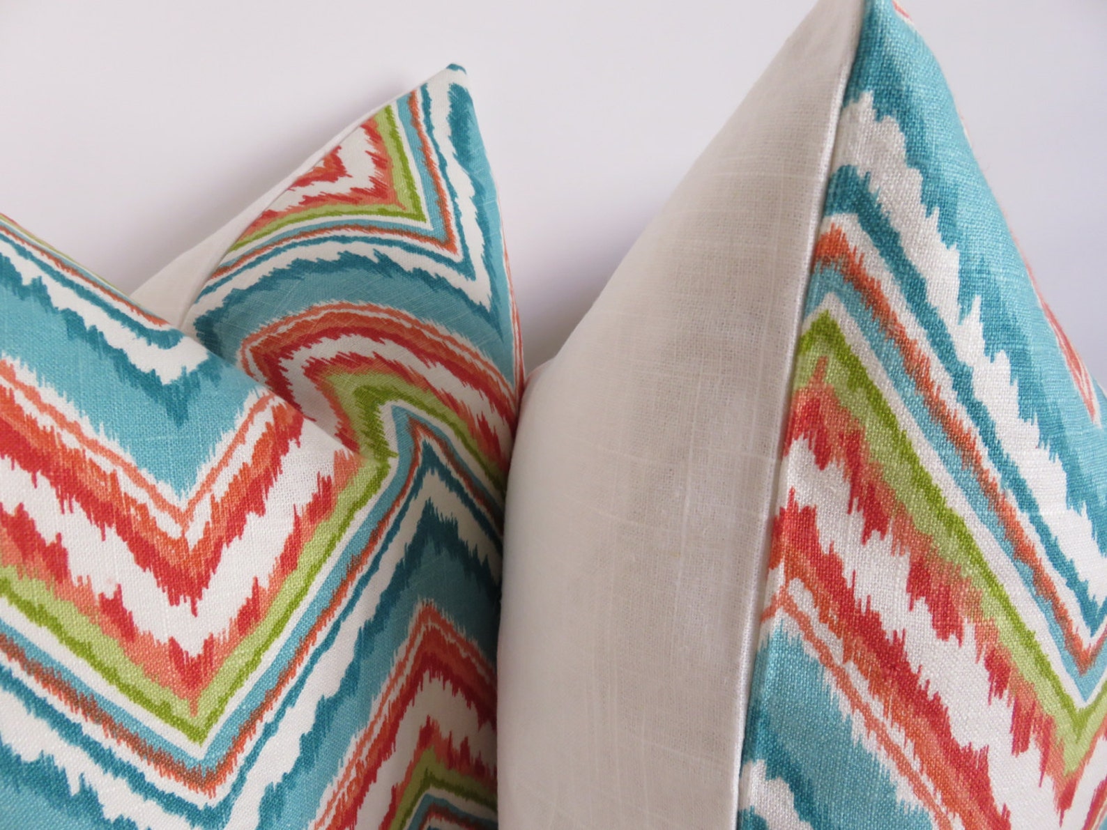 Aqua Green Coral Pillow covers Orange Green Chevron Pillow Etsy