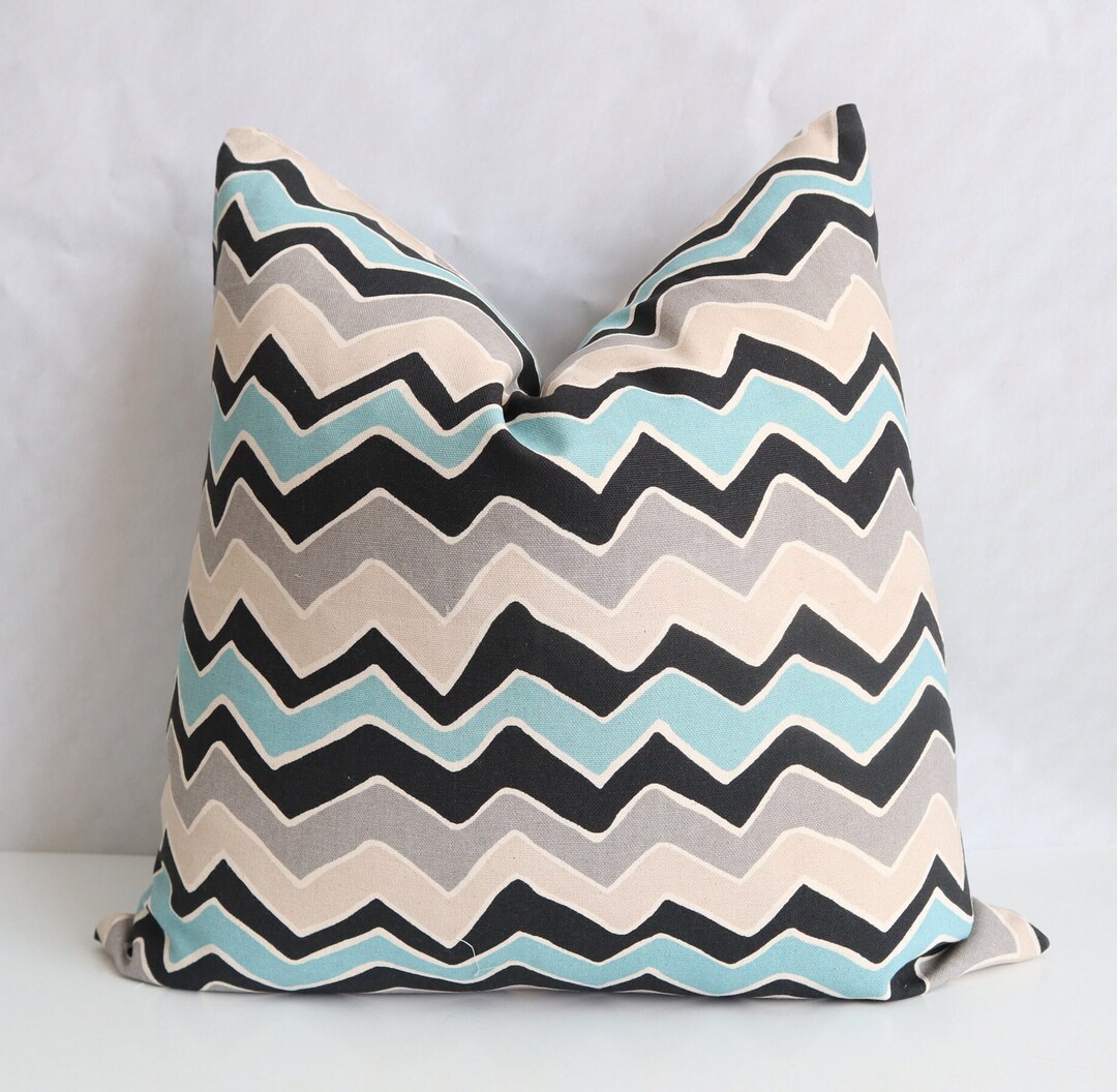 20x20 Pillow Covers, Blue Grey Black Beige Pillow Cover, Chevron Pillow