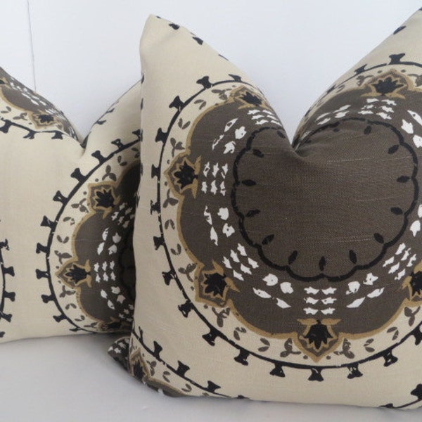 Meadallion Band Pillow covers, Brown Beige Pillow Covers, Suzani Pillow covers 24x24-26x26
