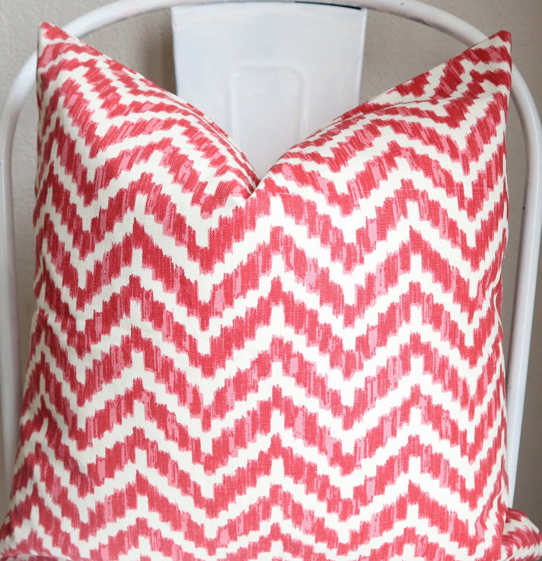 SET OF TWO Red Chevron Pillow Covers Cream Red Pillow Etsy