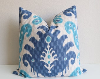 Royal Blue Light Gray Aqua Pillow Covers -Pillow Covers - Decorative Pillows - Royal Blue Pillows - Light Gray Pillows 18x18,20x20,22x22